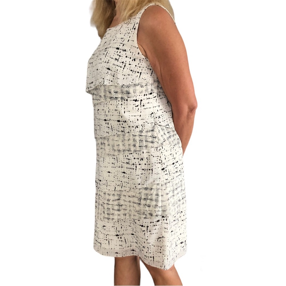 Ann Taylor white with black splash patterns sleeveless dress lined washable Sz 8